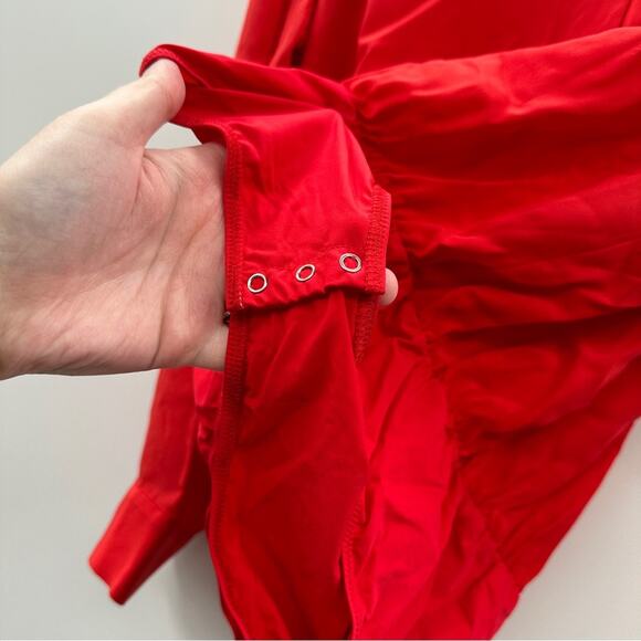 The Kooples Wrap-Over Red Silk Long Sleeve Button Down Bodysuit Sz 2 (M) NEW - Picture 7 of 13